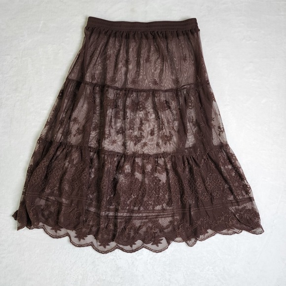 y2k Women Whimsigoth Skirt L-1XL Brown Lace Steampunk Tiered Maxi Skirt Grunge - Picture 5 of 9